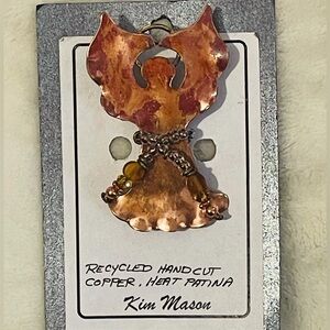 Vintage Angel Pin Brooch Pendant Recycled Hand Made Copper Metal Unbranded